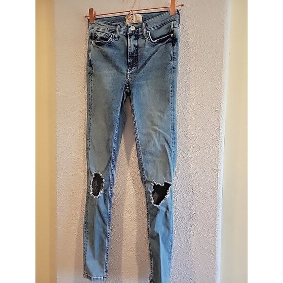 Free People Jeans Women's Size 26 L Blue Skinny‎ Distressed Stretch - Picture 2 of 7